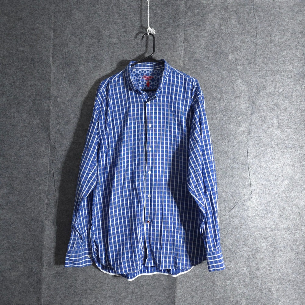 Luciano Visconti Button Down Shirt Men's Sz XXL Blue Check Long Sleeve Plaid